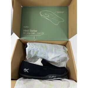 Kuru Mens Slippers 10 Loft Black Suede Flannel New Plantar Fasciitis Shoes New